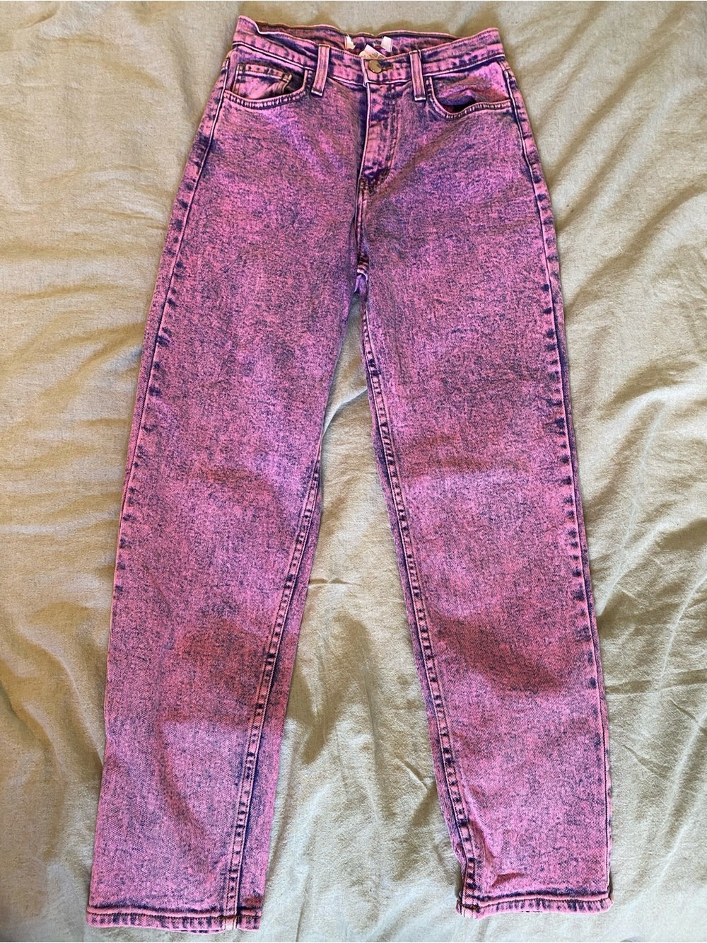 Vibrant Pink Acid-Wash High-Rise Straight Jeans